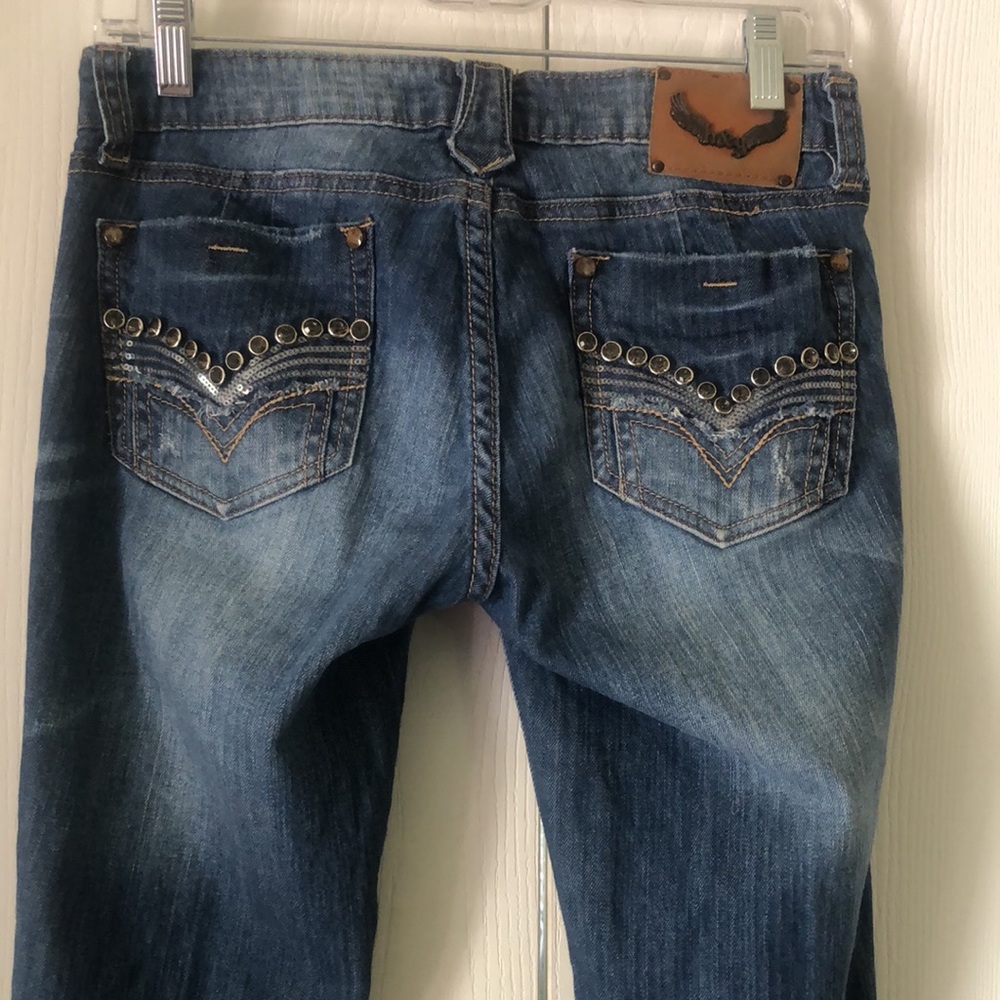 H&g angel wings Women's Y2Kdenim Blue Distressed low- rise Jeans